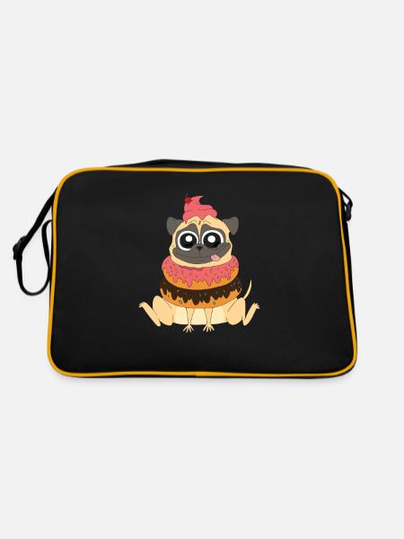 Cute Pug Dog with Donut Candy - Retro Bag - black/gold - Back