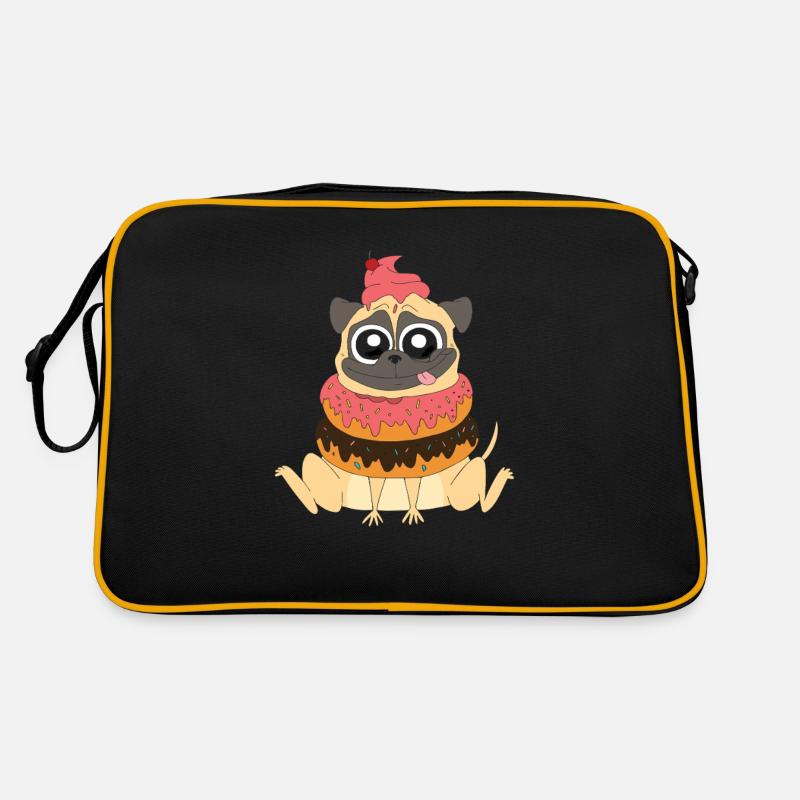 Süßer Mops Hund mit Donut Süßigkeiten Retro Tasche