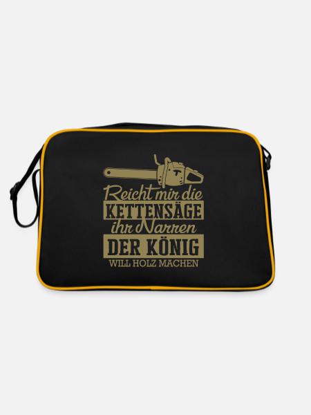 Tischler Humor Kettensäge Holzarbeit Narren - Retro Tasche - Schwarz/Gold - Hinten