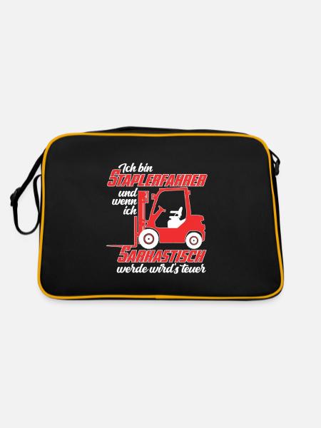 Sarkastische Sprüche für Staplerfahrer - Retro Tasche - Schwarz/Gold - Hinten
