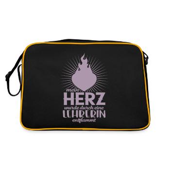Verliebt in Lehrerin mein Herz Liebe Lehrer - Retro Tasche - Schwarz/Gold - Hinten