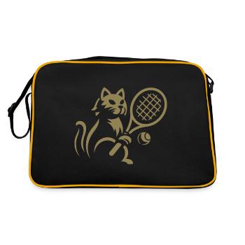 Minimalist silhouette cat tennis player - Retro Bag - black/gold - Back