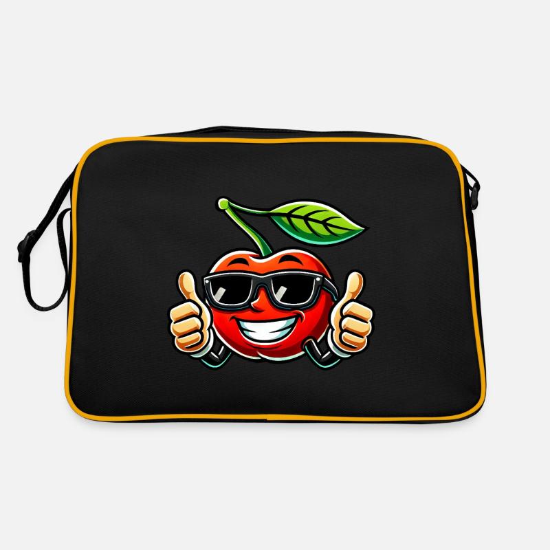 Coole Kirsche mit Sonnenbrille - Retro Tasche - Schwarz/Gold