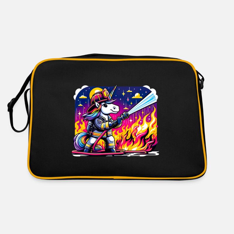 Lustiges Einhorn als Feuerwehrmann Retro Tasche