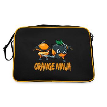 Orange Ninja Frucht Früchte Orangensaft - Retro Tasche - Schwarz/Gold - Hinten