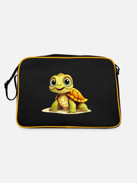 Niedliche Schildkröte für - Retro Tasche - Schwarz/Gold