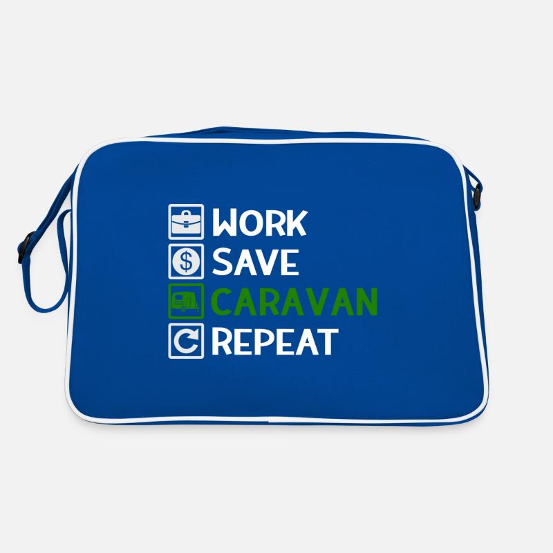 Work, Save, Caravan, Repeat - Camping Spruch Retro Bag