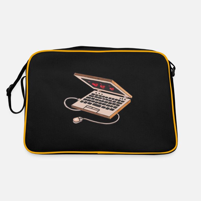 3D Laptop Notebook Computer Maus PC Tastatur - Retro Tasche - Schwarz/Gold
