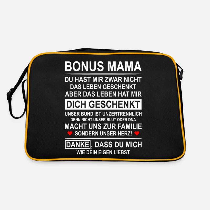 Bonus Mama Stiefmutter Ersatzmutter Geschenk - Retro Tasche - Schwarz/Gold