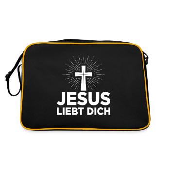 Jesus liebt dich - Retro Tasche - Schwarz/Gold - Hinten