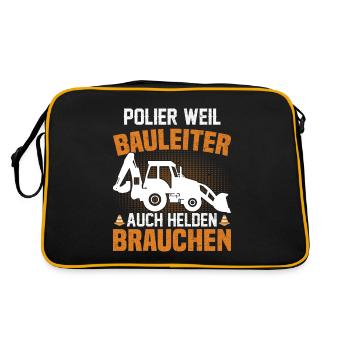 Polier weil Bauleiter auch Helden brauchen - Retro Tasche - Schwarz/Gold - Hinten