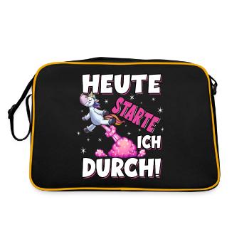Heute Starte Ich Durch - Pupsen Einhorn - Retro Tasche - Schwarz/Gold - Hinten