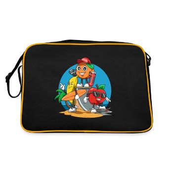 Apfel Banane Orange Urlaub Meer Früchte - Retro Tasche - Schwarz/Gold - Hinten