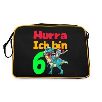 Ich bin 6 Ritter auf Trex Dinosaurier für Kinder - Retro Tasche - Schwarz/Gold - Hinten