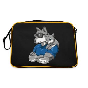 Starker Wolf mit Wolfs Kind für einen Wolf - Retro Tasche - Schwarz/Gold - Hinten
