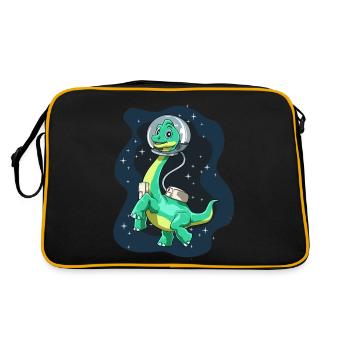 Brachiosaurus Dinosaurier Astronaut Dino Langhals - Retro Tasche - Schwarz/Gold - Hinten
