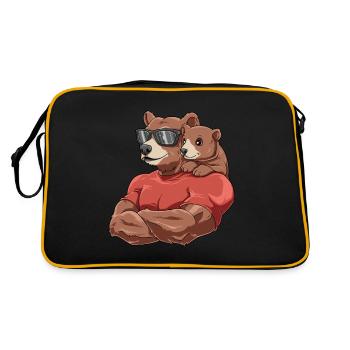Starker Bär mit Baby Bär für einen Bären - Retro Tasche - Schwarz/Gold - Hinten