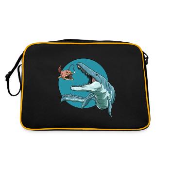 Elasmosaurus Laternenfisch Dinosaurier - Retro Tasche - Schwarz/Gold - Hinten