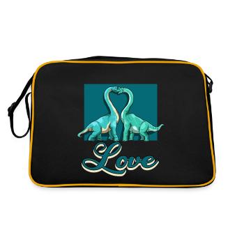 Love Brachiosaurus Dinosaurier Herz Paar Liebe - Retro Tasche - Schwarz/Gold - Hinten