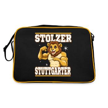 Stuttgart Löwe Pferd Stadt Schwabe - Retro Tasche - Schwarz/Gold - Hinten