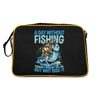 Angeln Fischer Geschenkidee für eine Anglerin - Retro Tasche - Schwarz/Gold - Hinten