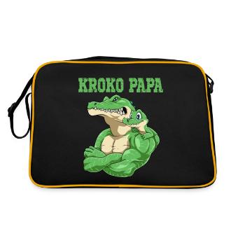 Kroko Papa Krokodil Vater und Baby Papa Vatertag - Retro Tasche - Schwarz/Gold - Hinten