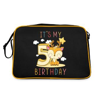 Kinder Geburtstag Jungen Mädchen 5 Jahre Rehkitz - Retro Tasche - Schwarz/Gold - Hinten