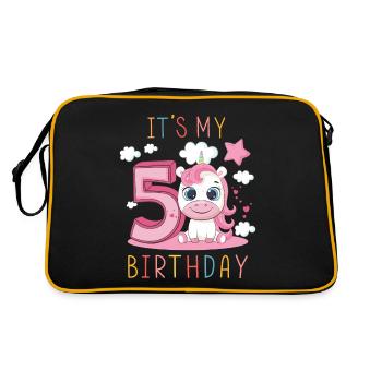 Kinder Geburtstag Jungen Mädchen 5 Jahre Einhorn - Retro Tasche - Schwarz/Gold - Hinten