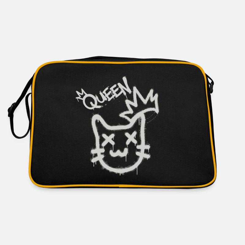 Coole Freche Graffiti Katze Maine Coon Perser - Retro Tasche - Schwarz/Gold