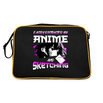 Easily Distracted By Anime And Sketching - Retro Bag - black/gold - Back