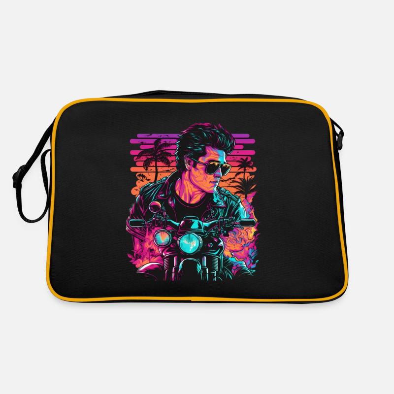 Retro Biker Illustration Motorcycle Synthwave Art Retro Bag