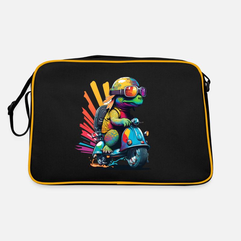 Drôle de tortue colorée sur un scooter Sac Retro