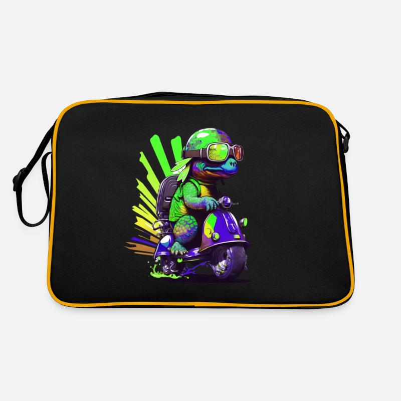 Drôle de tortue colorée sur un scooter Sac Retro