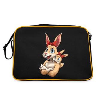 Hase Häsin mit Hasen Kind für Mutti - Retro Tasche - Schwarz/Gold - Hinten