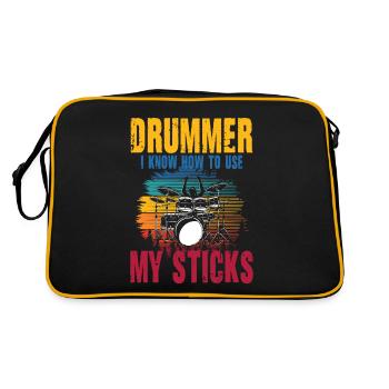 Drummer I Know How To Use My Sticks - Retro Tasche - Schwarz/Gold - Hinten