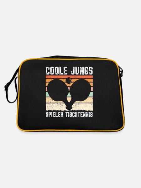 Coole Jungs spielen Tischtennis Geschenkidee - Retro Tasche - Schwarz/Gold - Hinten