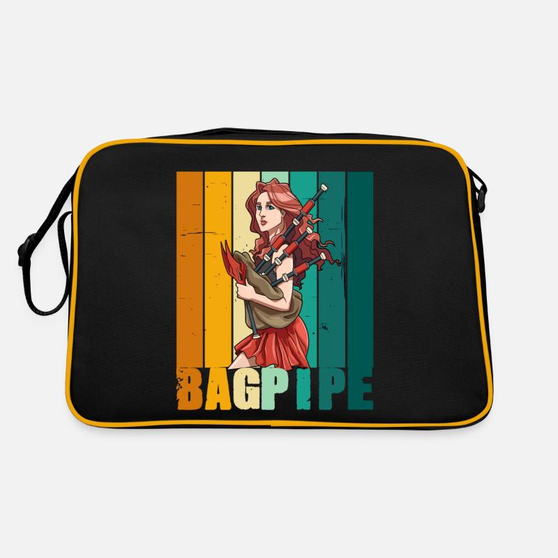 Schöne Dudelsackspielerin Dudelsack - Retro Tasche - Schwarz/Gold