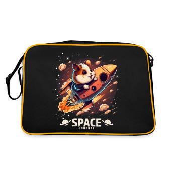 Astronaut Hamster Hamsterliebhaber Weltall Design - Retro Tasche - Schwarz/Gold - Hinten