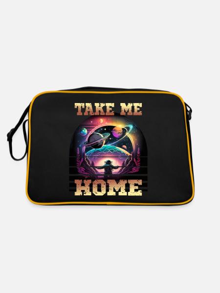 Astronaut Take Me Home für einen Kinder und - Retro Tasche - Schwarz/Gold - Hinten