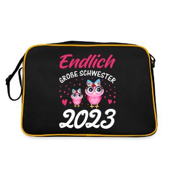 Endlich große Schwester 2023 - Retro Tasche - Schwarz/Gold - Hinten