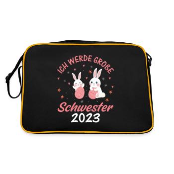 Ich werde große Schwester 2023 - Retro Tasche - Schwarz/Gold - Hinten