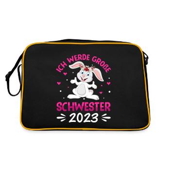 Ich werde große Schwester 2023 - Retro Tasche - Schwarz/Gold - Hinten