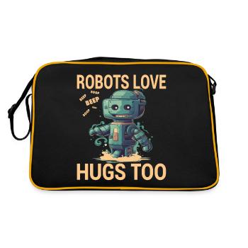 Robots Love Hugs Too - Retro Tasche - Schwarz/Gold - Hinten