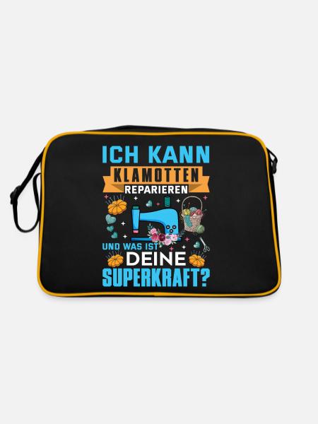ich kann klamotten reparieren was ist deine superk - Retro Tasche - Schwarz/Gold - Hinten