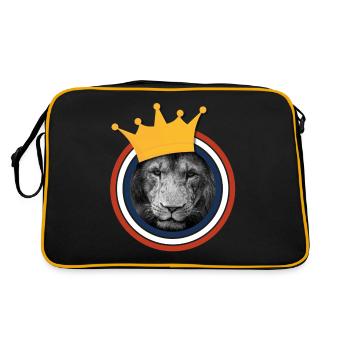 Nahaufnahme eines Löwen mit Krone - Retro Tasche - Schwarz/Gold - Hinten