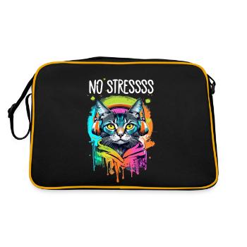 Cat motif music lover saying NO STRESS - Retro Bag - black/gold - Back
