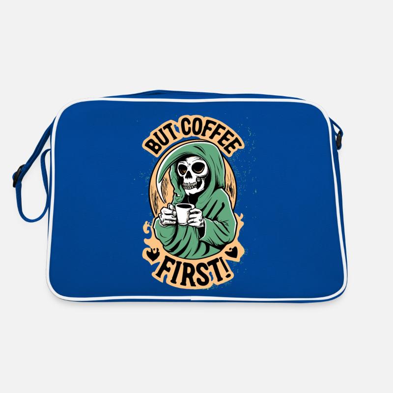 Grim Reaper, Skull But Coffee First Coffee Retro Bag