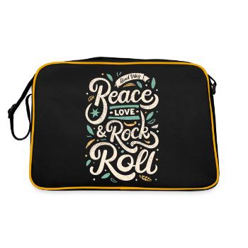 Peace Love Rock And Roll Statement Motto - Retro Tasche - Schwarz/Gold - Hinten