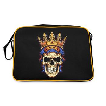 Bunter abstrakter Totenkopf mit Krone - Retro Tasche - Schwarz/Gold - Hinten