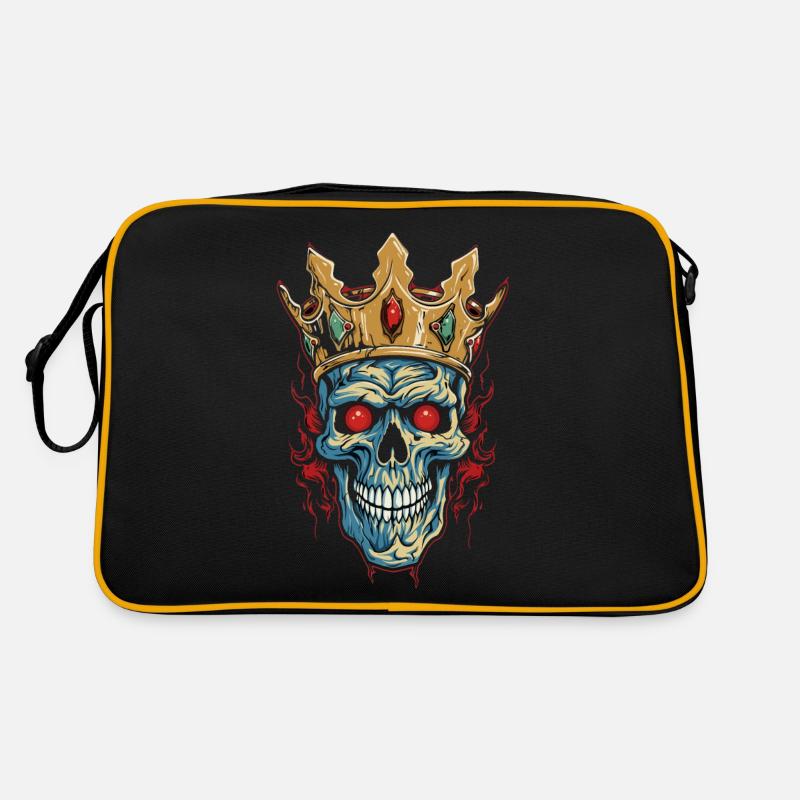 Bunter abstrakter Totenkopf mit Krone - Retro Tasche - Schwarz/Gold